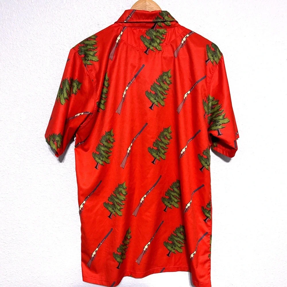 OAF Nation Men's Large Tree Rifles Hunting American Graphic Button Up Camp Shirt